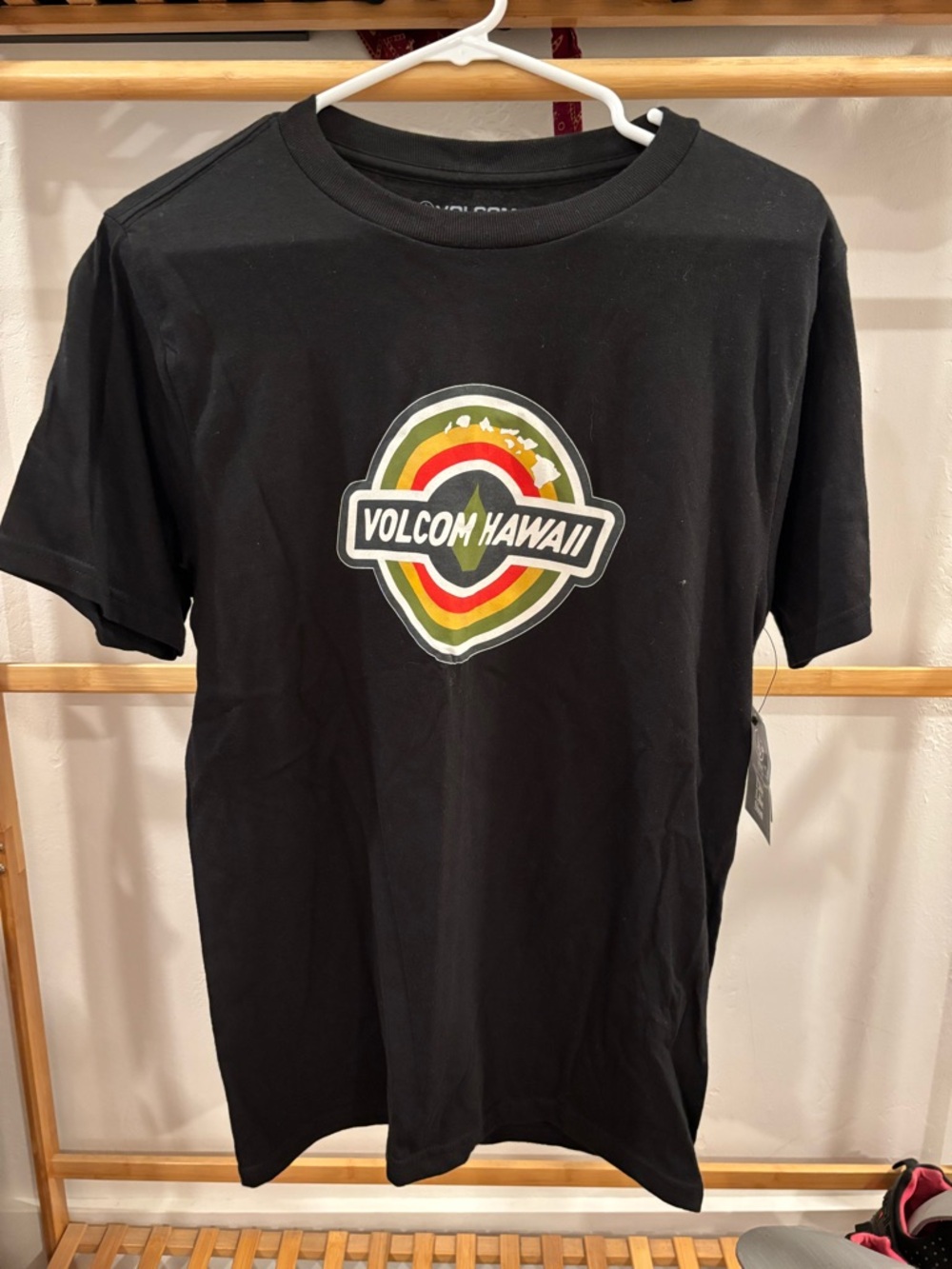 Volcom Black Logo Tee with White Neck Print